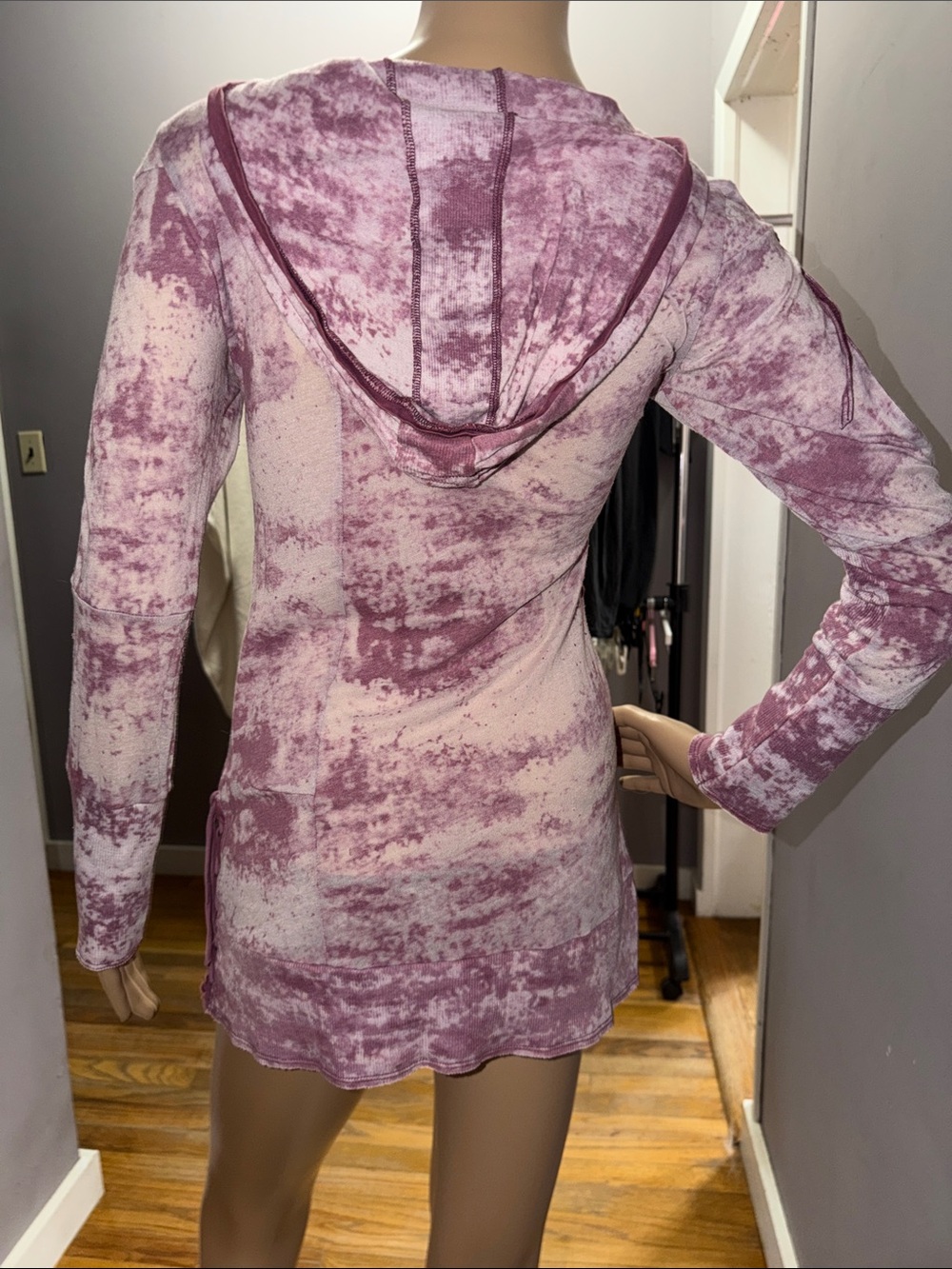 Salvage Lace-Up Hooded Tie-Dye Top in Mauve Pink - Picture 2 of 4